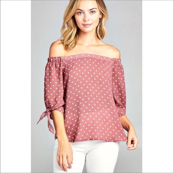 LAST 2 - Off Shoulder Polka Dot Top - Picture 3 of 5